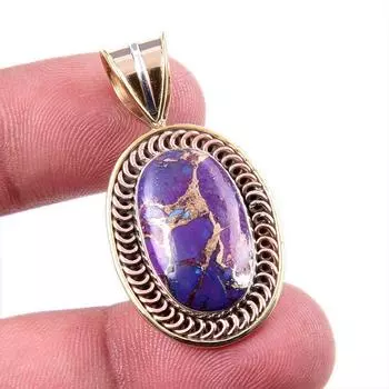 Natural Purple Copper Turquoise 925 Solid Silver Gift TwoTone Pendant 1.5 e5e25