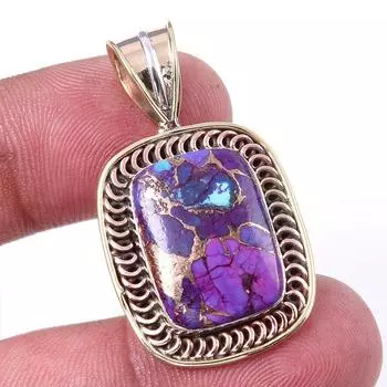 Natural Purple Copper Turquoise 925 Solid Silver Gift TwoTone Pendant 1.5 G3U09