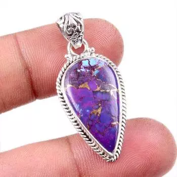 Natural Purple Copper Turquoise 925 Solid Sterling Silver Gift Pendant 1.5 K5v53