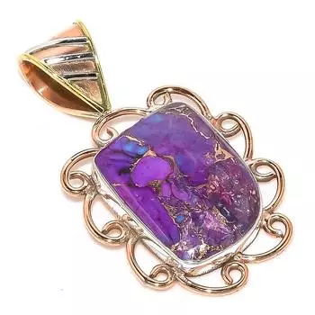 Natural Purple Copper Turquoise 925 Sterling Silver Two Tone Pendant 1.50 Y6y79