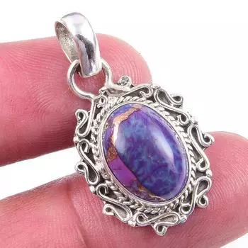 Natural Purple Copper Turquoise Gemstone 925 Solid Silver Pendant 1.25 J2P46