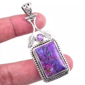 Natural Purple Copper Turquoise Gemstone 925 Solid Silver Pendant 2.50 y6p09