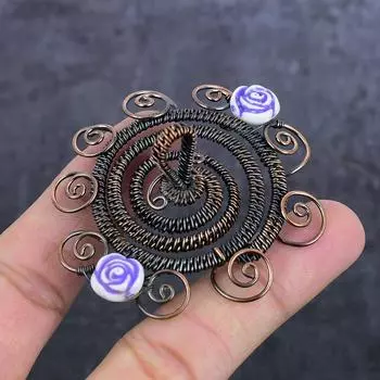 Подвеска из натурального фиолетового цветочного драгоценного камня в виде медной проволоки 1,77 дюйма i4Z75