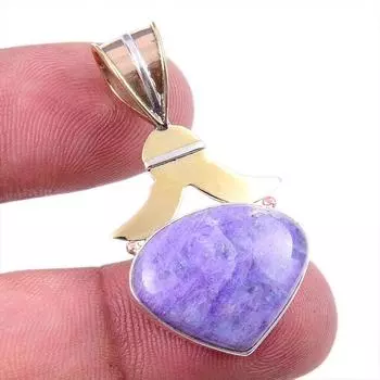 Natural Purple Moonstone Gemstone 925 Solid Silver Two Tone Pendant 1.50 E5y83