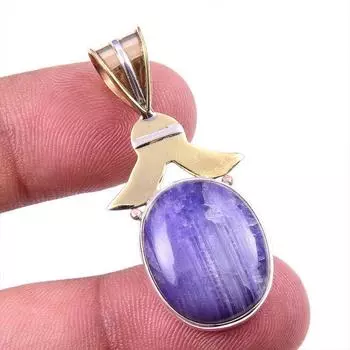 Natural Purple Moonstone Gemstone 925 Solid Silver Two Tone Pendant 1.75 n9i75