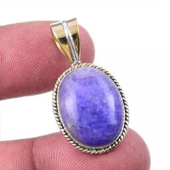 Natural Purple Moonstone Gemstone 925 Solid Silver Two Tone Pendant 1.25 Q8U42
