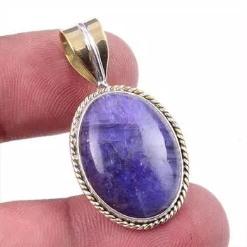 Natural Purple Moonstone Gemstone 925 Solid Silver Two Tone Pendant 1.50 Y5W31