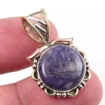 Natural Purple Moonstone Gemstone 925 Solid Silver Two Tone Pendant 1.25 M6S29