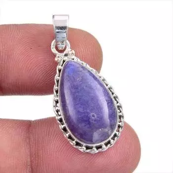 Natural Purple Rainbow Moonstone 925 Solid Sterling Silver Pendant 1.5 F9G38