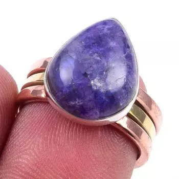 Natural Purple Rainbow Moonstone 925 Sterling Silver Two Tone Ring Size 8.5 W6G46
