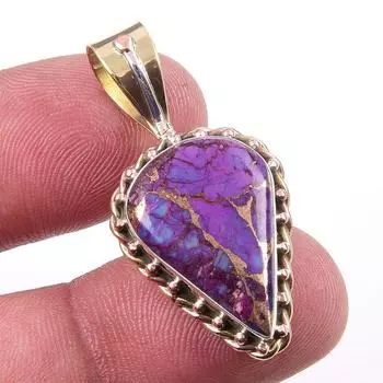 Natural Purple Turquoise Gemstone 925 Sterling Silver TwoTone Pendant 1.50 h1o14