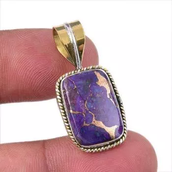 Natural Purple Turquoise Gemstone 925 Sterling Silver TwoTone Pendant 1.25 G9N84
