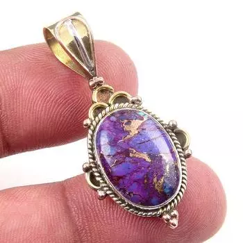 Natural Purple Turquoise Gemstone 925 Sterling Silver TwoTone Pendant 1.50 Y3r43