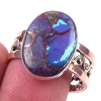 Natural Purple Turquoise Gemstone 925 Sterling Silver Two Tone Ring Size 10 P4Q66