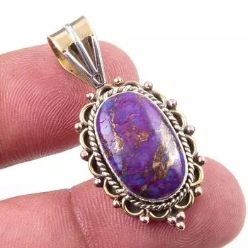 Natural Purple Turquoise Gemstone 925 Sterling Silver TwoTone Pendant 1.50 R5e42