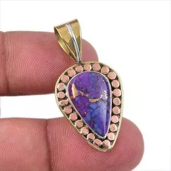 Natural Purple Turquoise Gemstone 925 Sterling Silver TwoTone Pendant 1.50 N7S26