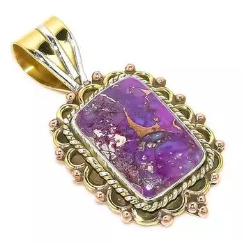 Natural Purple Turquoise TwoTone 925 Solid Sterling Silver Pendant 1.25 E4Z00