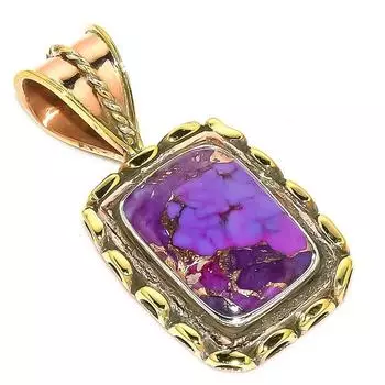 Natural Purple Turquoise TwoTone 925 Solid Sterling Silver Pendant 1.25 W9B75