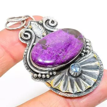Natural Purpurite, Blue Topaz Gemstone 925 Sterling Silver Pendant 2.48 h3d30