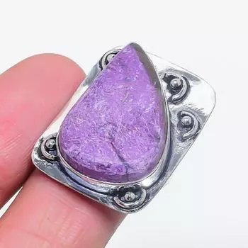 Natural Purpurite Gemstone Handmade 925 Sterling Silver Jewelry Ring Size 9 E2D20