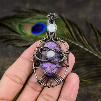 Подвеска из натурального пурпурита, лунного камня, медная проволока, 3,27 дюйма, y6c31