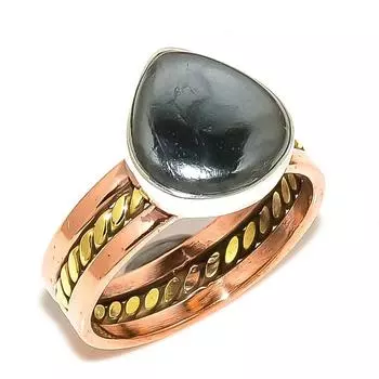 Natural Pyrite Agate Gemstone Two Tone 925 Sterling Silver Gift Ring S.10 J3z43