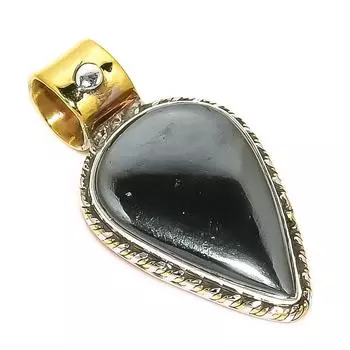Natural Pyrite Agate TwoTone 925 Solid Sterling Silver Gift Pendant 1.25 A4f50