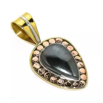 Natural Pyrite Agate TwoTone 925 Solid Sterling Silver Gift Pendant 1.25 H0O02