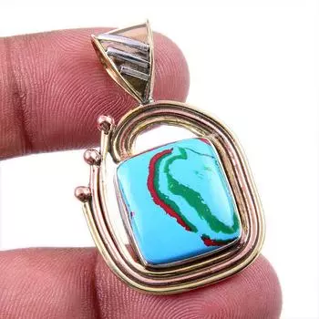 Natural Rainbow Calcica Gemstone 925 Solid Silver Two Tone Pendant 1.50 u1w01