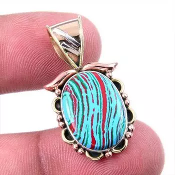 Natural Rainbow Calcica Gemstone 925 Solid Silver Two Tone Pendant 1.50 t4a64