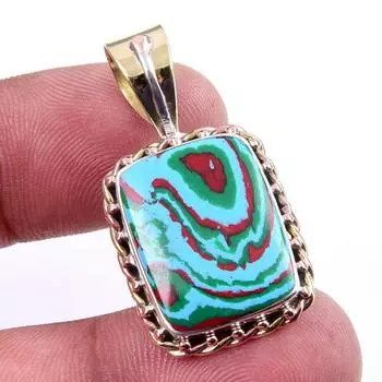 Natural Rainbow Calcica Gemstone 925 Solid Silver Two Tone Pendant 1.25 d0I04