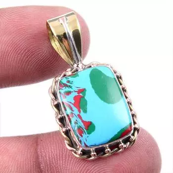 Natural Rainbow Calcica Gemstone 925 Solid Silver Two Tone Pendant 1.25 g0h00