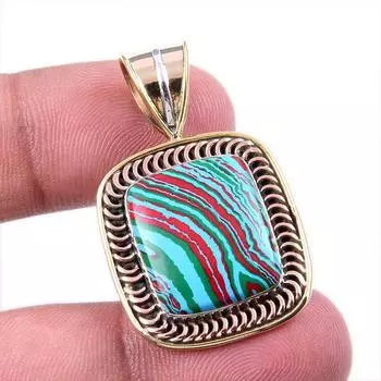 Natural Rainbow Calcica Gemstone 925 Solid Silver Two Tone Pendant 1.50 u6H52