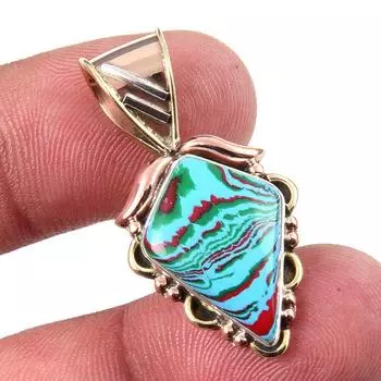 Natural Rainbow Calcica Gemstone 925 Solid Silver Two Tone Pendant 1.25 e1T77