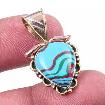 Natural Rainbow Calcica Gemstone 925 Solid Silver Two Tone Pendant 1.25 A0O89