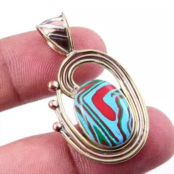 Natural Rainbow Calcica Gemstone 925 Solid Silver Two Tone Pendant 1.50 F0Q27