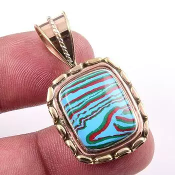Natural Rainbow Calcica Gemstone 925 Solid Silver Two Tone Pendant 1.25 F0E42