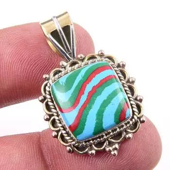 Natural Rainbow Calcica Gemstone 925 Solid Silver Two Tone Pendant 1.25 W9c68