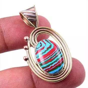 Natural Rainbow Calcica Gemstone 925 Solid Silver Two Tone Pendant 1.75 S7A94