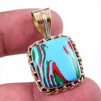 Natural Rainbow Calcica Gemstone 925 Solid Silver Two Tone Pendant 1.25 f2l49