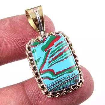 Natural Rainbow Calcica Gemstone 925 Solid Silver Two Tone Pendant 1.50 O8z38