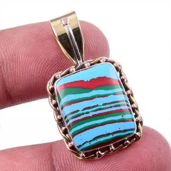 Natural Rainbow Calcica Gemstone 925 Solid Silver Two Tone Pendant 1.25 c8h92