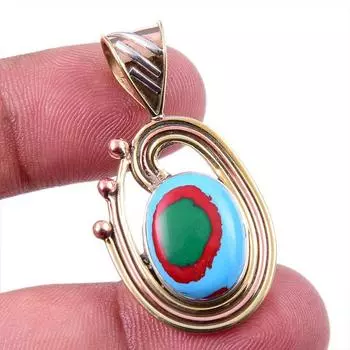 Natural Rainbow Calcica Gemstone 925 Solid Silver Two Tone Pendant 1.50 v0j41