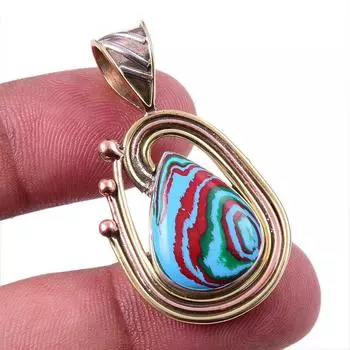 Natural Rainbow Calcica Gemstone 925 Solid Silver Two Tone Pendant 1.50 s0t34