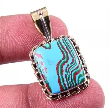 Natural Rainbow Calcica Gemstone 925 Solid Silver Two Tone Pendant 1.25 q2k87