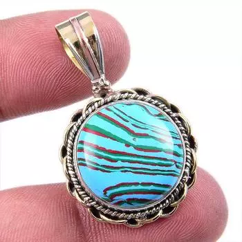 Natural Rainbow Calcica Gemstone 925 Solid Silver Two Tone Pendant 1.50 W0w75