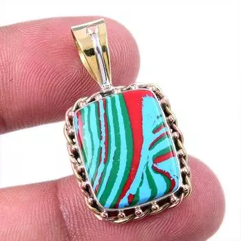 Natural Rainbow Calcica Gemstone 925 Solid Silver Two Tone Pendant 1.50 W4a02