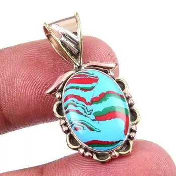 Natural Rainbow Calcica Gemstone 925 Solid Silver Two Tone Pendant 1.25 a0I18