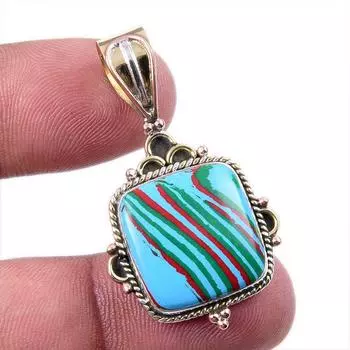 Natural Rainbow Calcica Gemstone 925 Solid Silver Two Tone Pendant 1.50 s3S24