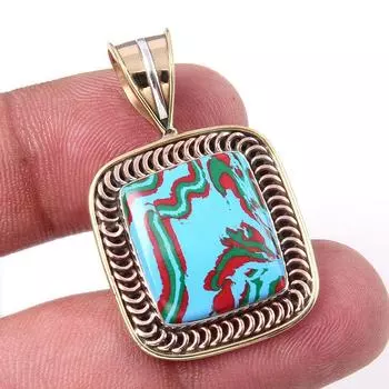 Natural Rainbow Calcica Gemstone 925 Solid Silver Two Tone Pendant 1.25 t5f83